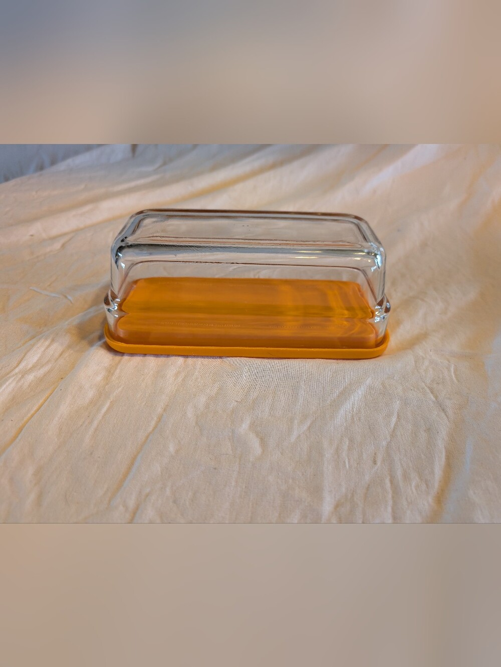 2/40$ Vintage Clear Glass Butter Dish with Orange Base